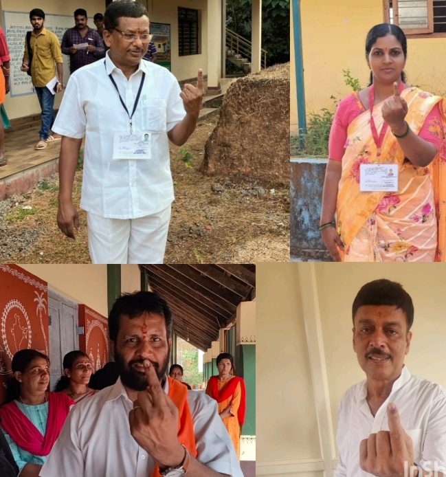 ರಾಜ್ಯ ವಿಧಾನ ಸಭಾಕ್ಷೇತ್ರಗಳ ಚುನಾವಣೆ ಅಭ್ಯರ್ಥಿಗಳಿಂದ ಮತದಾನ ಕೃಷ್ಣಪ್ಪ ಜಿ: ಸುಮನಾ ಬೆಳ್ಳಾರ್ಕರ್:, ಅರುಣ್ ಪುತ್ತಿಲ: ರಾಜೇಶ್ ನಾಯಕ್