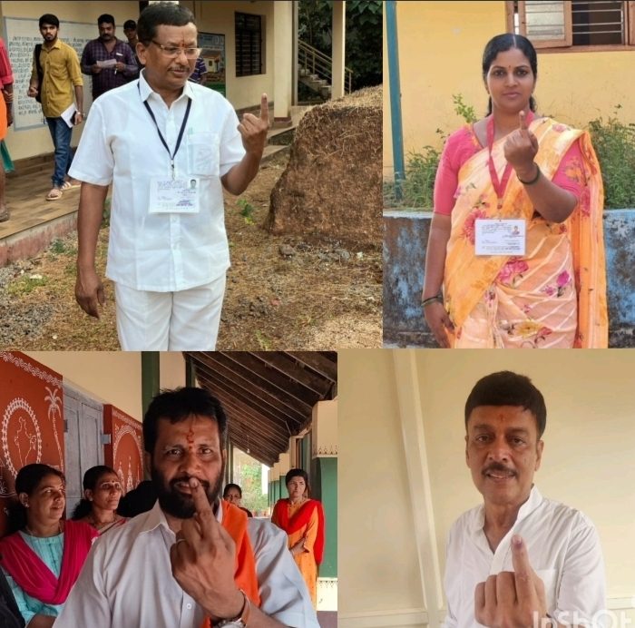 ರಾಜ್ಯ ವಿಧಾನ ಸಭಾಕ್ಷೇತ್ರಗಳ ಚುನಾವಣೆ ಅಭ್ಯರ್ಥಿಗಳಿಂದ ಮತದಾನಕೃಷ್ಣಪ್ಪ ಜಿ: ಸುಮನಾ ಬೆಳ್ಳಾರ್ಕರ್:, ಅರುಣ್ ಪುತ್ತಿಲ: ರಾಜೇಶ್ ನಾಯಕ್: