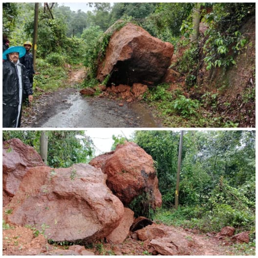 ಬಂಟ್ವಾಳದ ಅಮ್ಟಾಡಿಯಲ್ಲಿ ರಸ್ತೆಗೆ ಉರುಳಿಬಿದ್ದ ಬೃಹತ್ ಗಾತ್ರದ ಬಂಡೆ ಸಂಪರ್ಕ ಕಡಿತ.