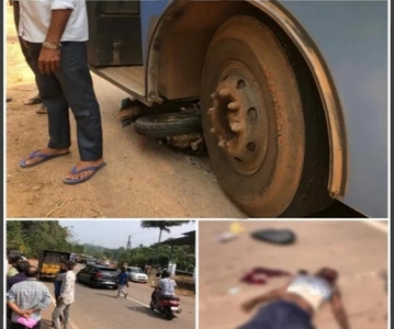 ಕೆಎಸ್ಆರ್ ಟಿಸಿ ಬಸ್ – ಬೈಕ್ ನಡುವೆ ಭೀಕರ ಅಪಘಾತ : ಬೈಕ್ ಸವಾರ ಗಂಭೀರ