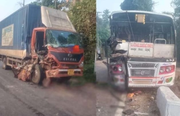 ಬಂಟ್ವಾಳ : ಕಂಟೇನರ್ ಲಾರಿ-ಬಸ್‌ ಮುಖಾಮುಖಿ ಡಿಕ್ಕಿ; ಲಾರಿ ಚಾಲಕ ಗಂಭೀರ ಗಾಯ