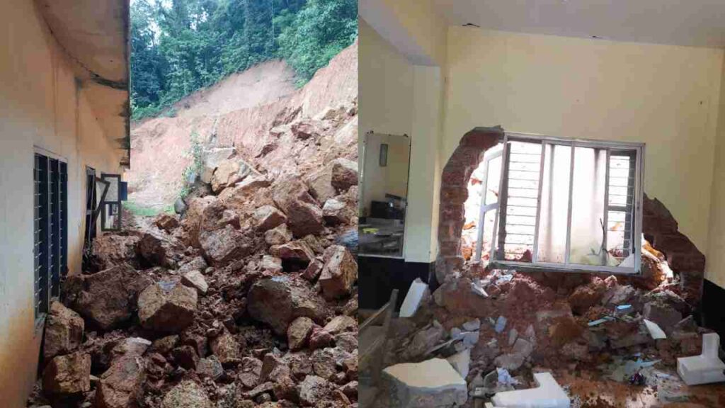 ಶಾಲೆಗೆ ಜಿಲ್ಲಾಡಳಿತ ರಜೆ ನೀಡಿದ ಕಾರಣ ತಪ್ಪಿದ ಭಾರೀ ದುರಂತ  :ಕೊಯನಾಡು ಶಾಲೆ ಕಟ್ಟಡದ ಹಿಂಬದಿ ಬಾರೀ ಪ್ರಮಾಣದಲ್ಲಿ ಗುಡ್ಡ ಕುಸಿತ :ತರಗತಿ ಕೊಠಡಿಗಳಿಗೆ ಹಾನಿ