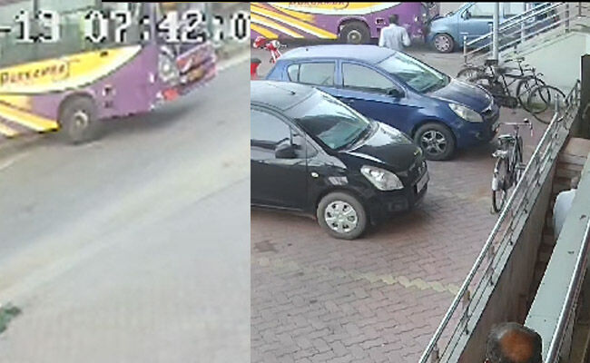 ಚಾಲಕನಿಲ್ಲದೆ ಚಲಿಸಿದ ಬಸ್ – ಕಾರಿಗೆ ಡಿಕ್ಕಿ