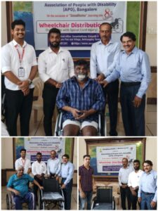 ಬೆನ್ನುಹುರಿ ಅಪಘಾತಕ್ಕೊಳಗಾದ 3 ಮಂದಿ ದಿವ್ಯಾಂಗರಿಗೆ ಸೇವಾಧಮದಿಂದ ಗಾಲಿಕುರ್ಚಿ ವಿತರಣೆ